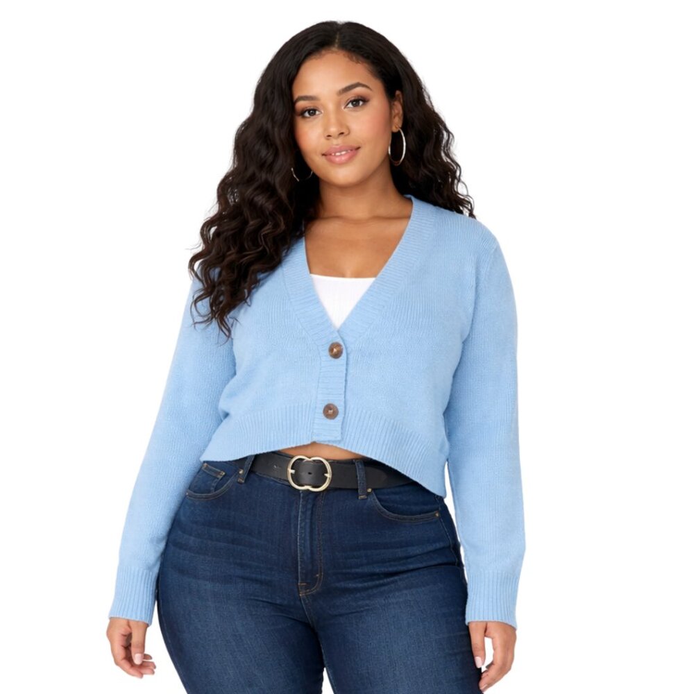NWT Wild Fable Blue Cropped Cardigan Sweater Women Button Front V-Neck Soft Knit